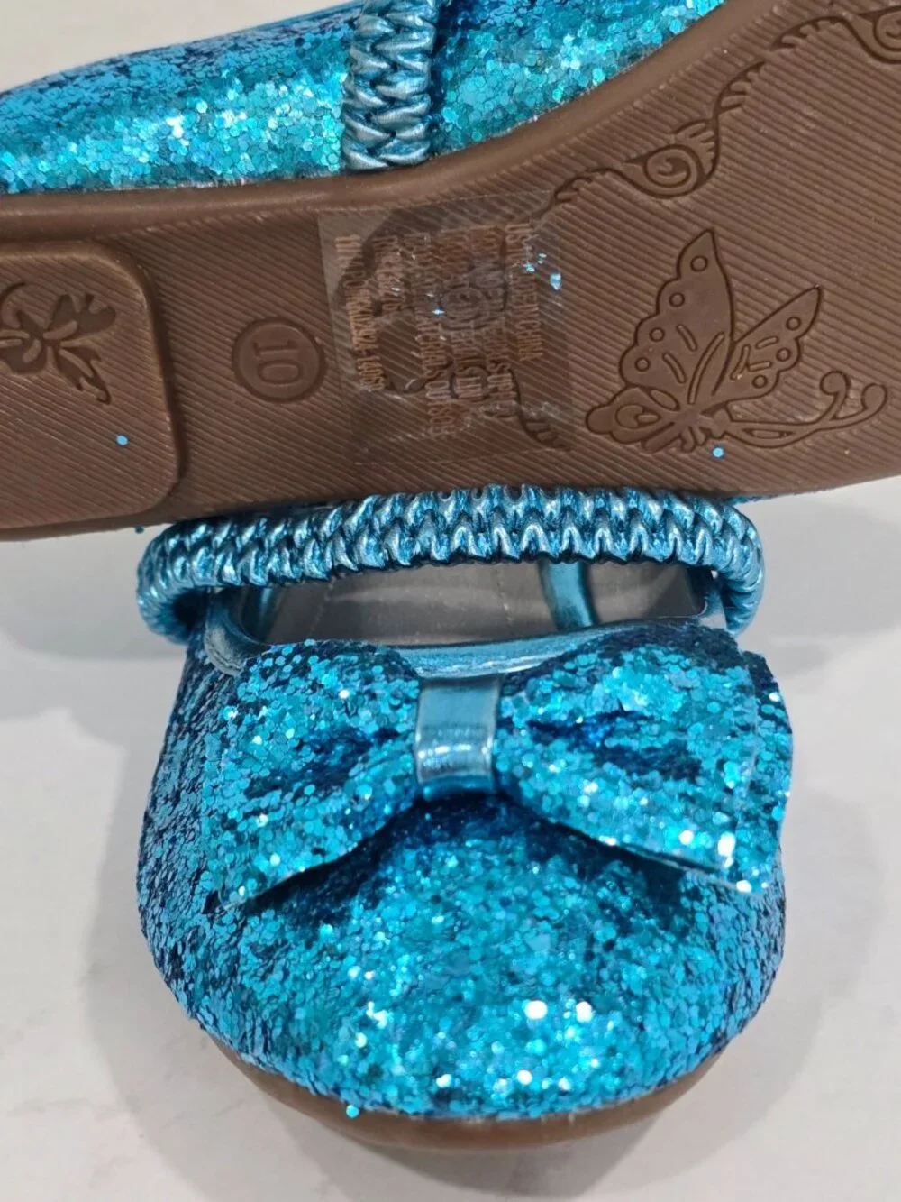 FabKids ✦ Blue Glitter Mary Jane Shoes ✦ Bow Accent Elastic Strap Girls 10 NWT